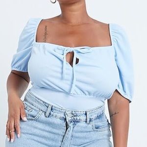 NWT I Saw It First Blue milkmaid tie front blouse